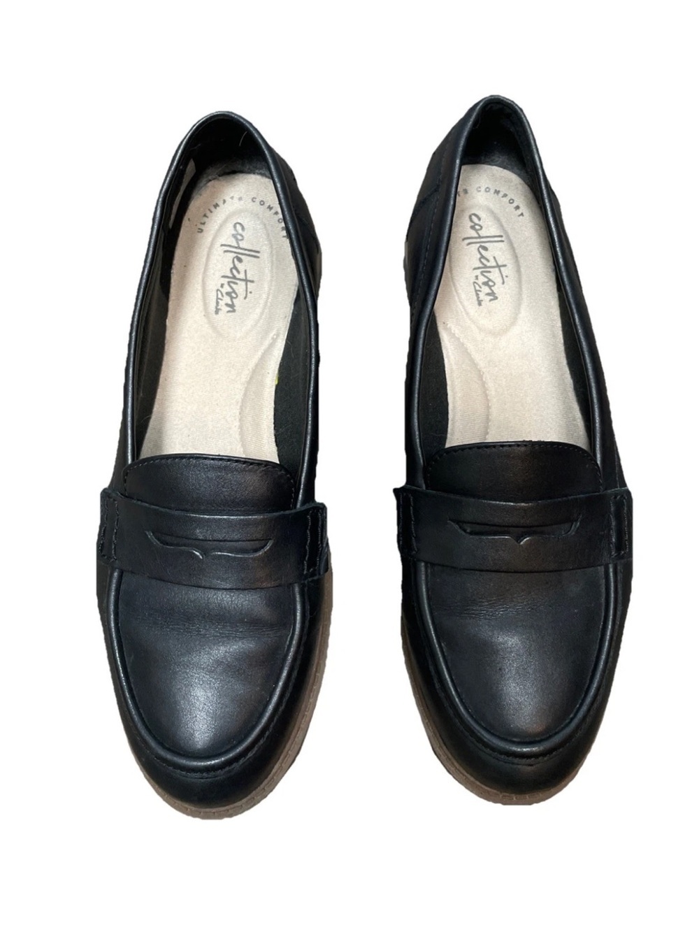 CLARKS RAISIE ELETTA PENNY LOAFER BLACK LEATHER 261-29035 WOMEN Size 8